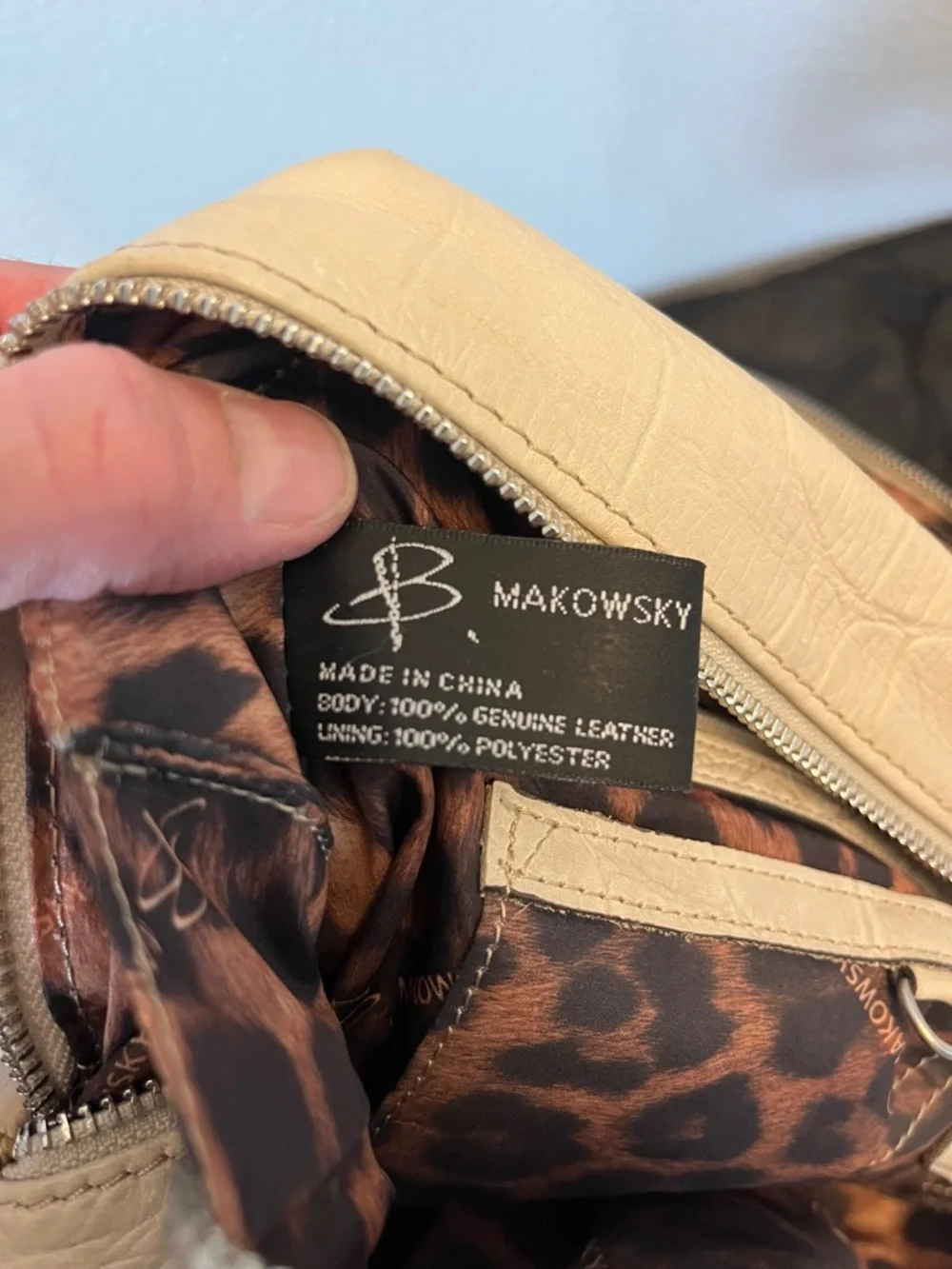 b. makowsky Cream Pebbled Leather Satchel